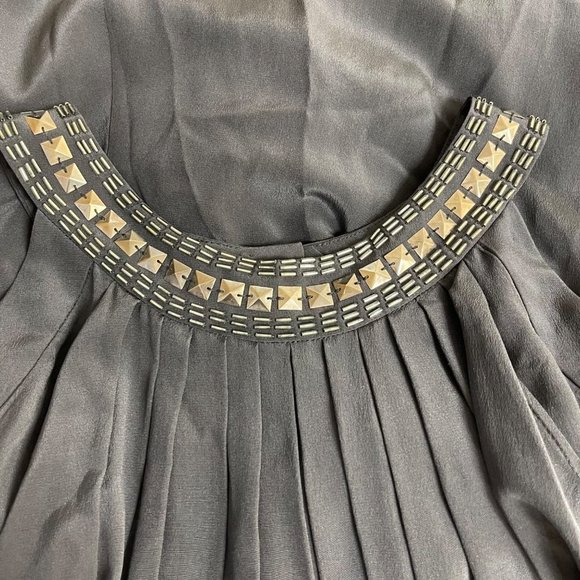 Bcbgmaxazria Silk Studded Pleated Sleeveless Top 6 - Picture 4 of 6